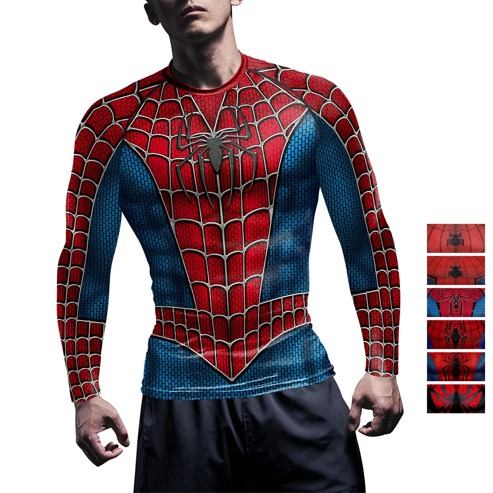 T Shirt Tight Fit - Spinnen-Print T-Shirt Herren Kompressions-Shirts Cosplay Comics