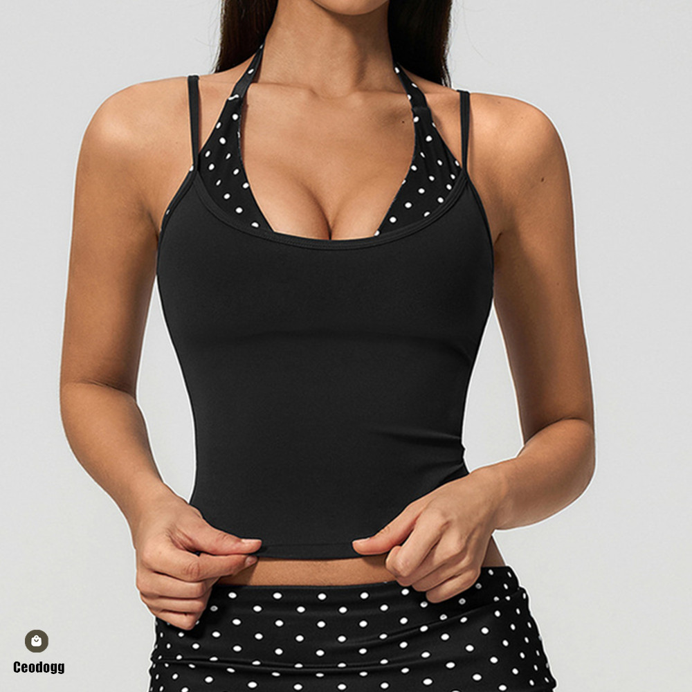 Suspender Tank Top - Polka Dot Damen Neckholder-Yoga-BH mit Trägern,