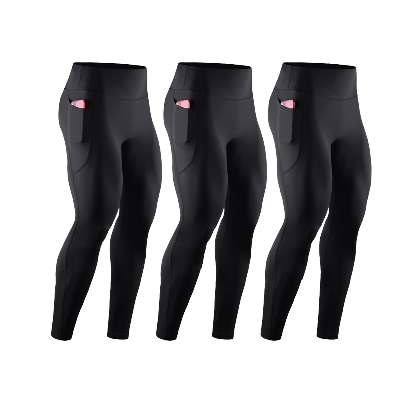 Compression Long Pant - 3-teiliges Set Herren Hochgeschnittene Kompressions-Laufhosen mit